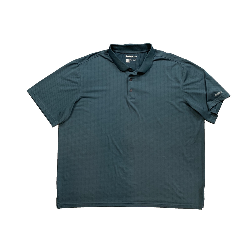 Reebok Polo Shirt Mens 4XLT Tall Spruce Green Striped Quick Dry Performance Golf